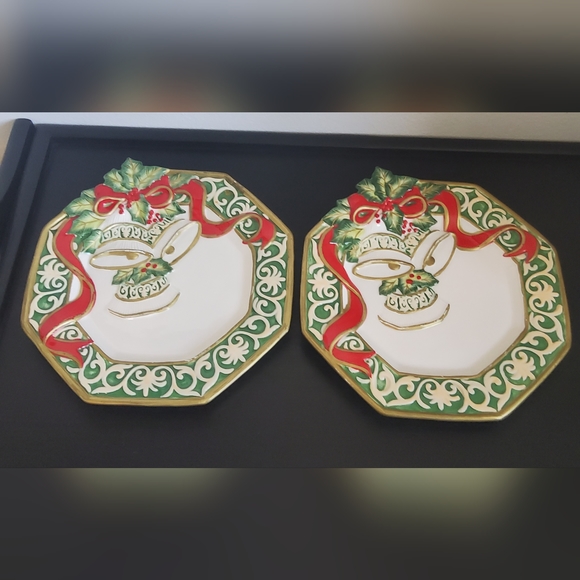 Vintage Fitz and Floyd Christmas Bells Serving Plate, set of two - Picture 2 of 4